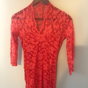 Red lace long sleeve dress